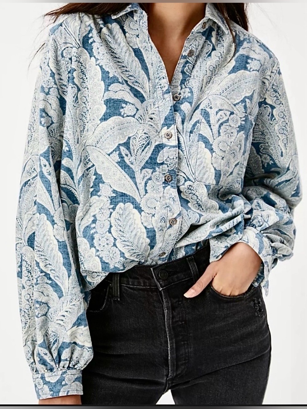 Anthropologie Blue and White Paisley Button-Down Shirt